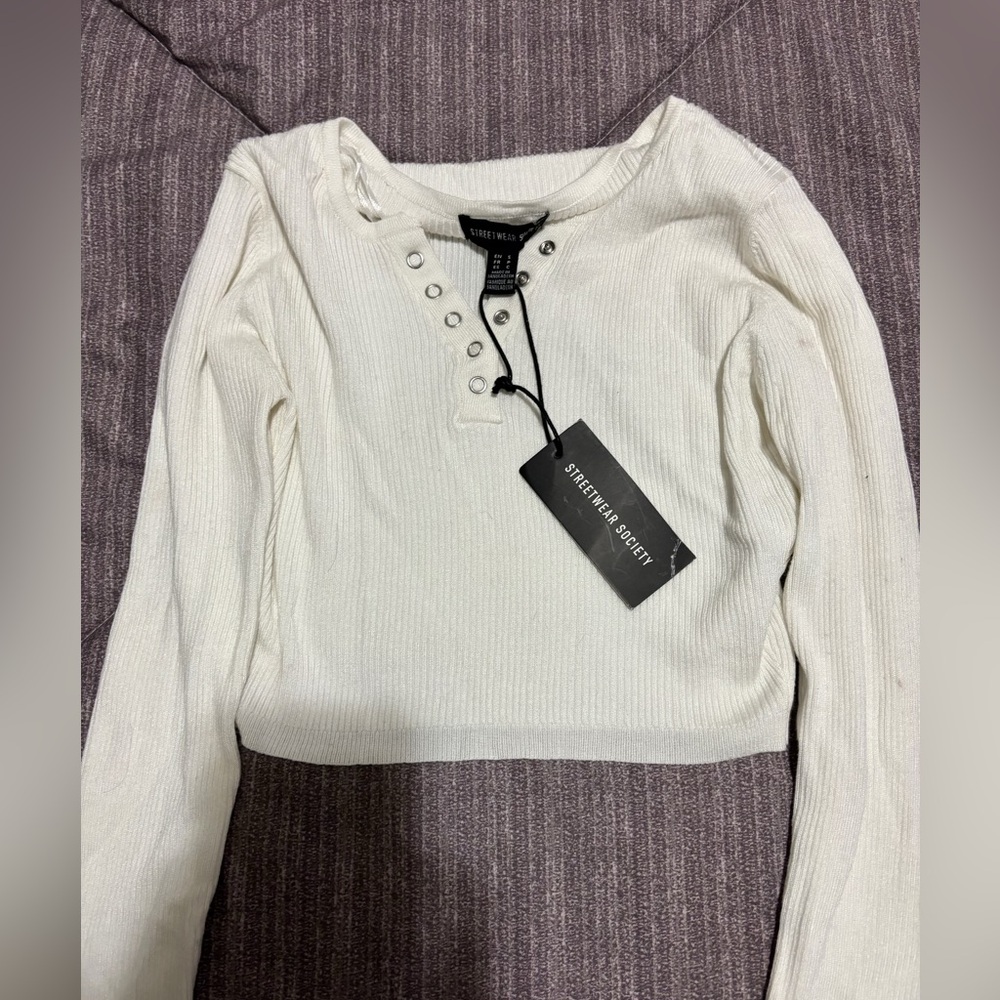 White Long Sleeve Crop Top